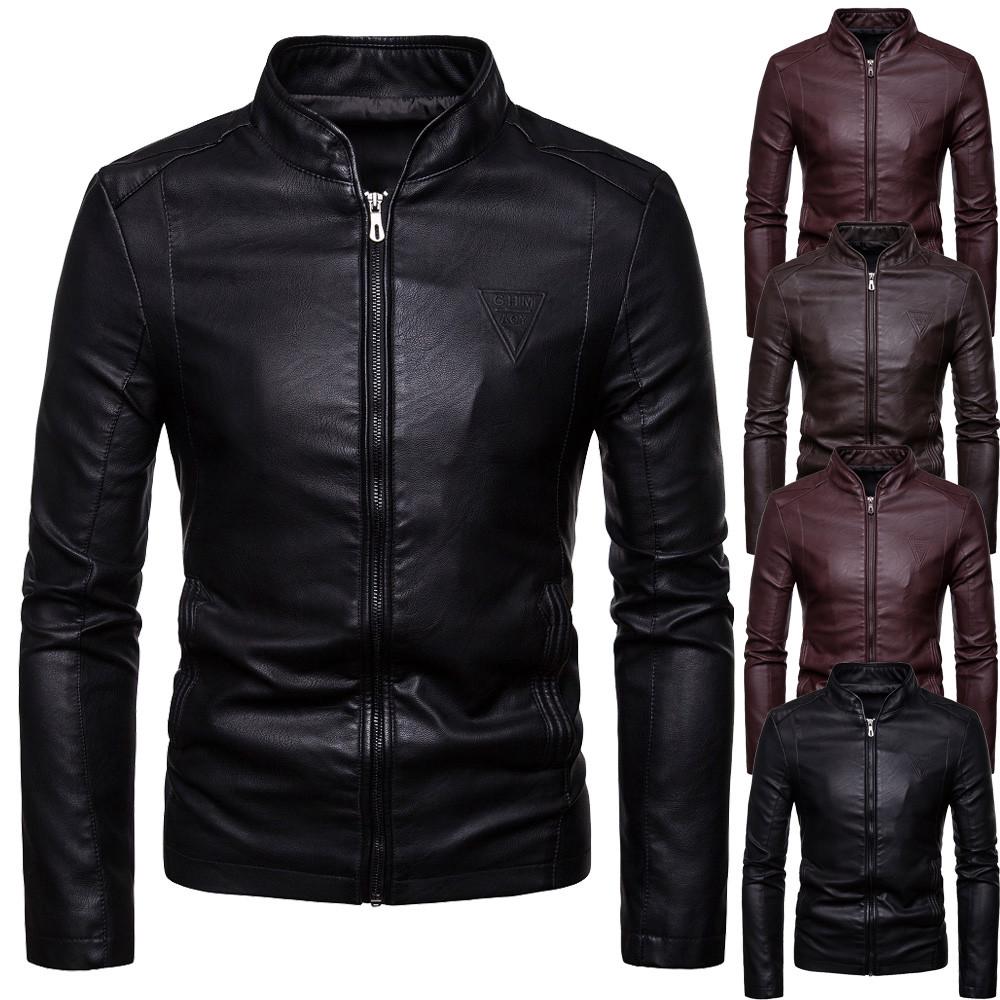 Fashion Men  Winter Warm Casual Leather Zipper Long Sleeve Jacket Coat Top