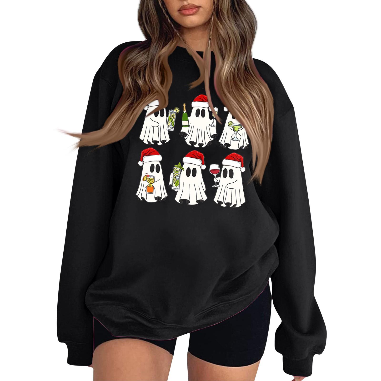 

Женская модная толстовка с круглым вырезом и длинными рукавами на Хэллоуин с маленьким принтом M чёрный