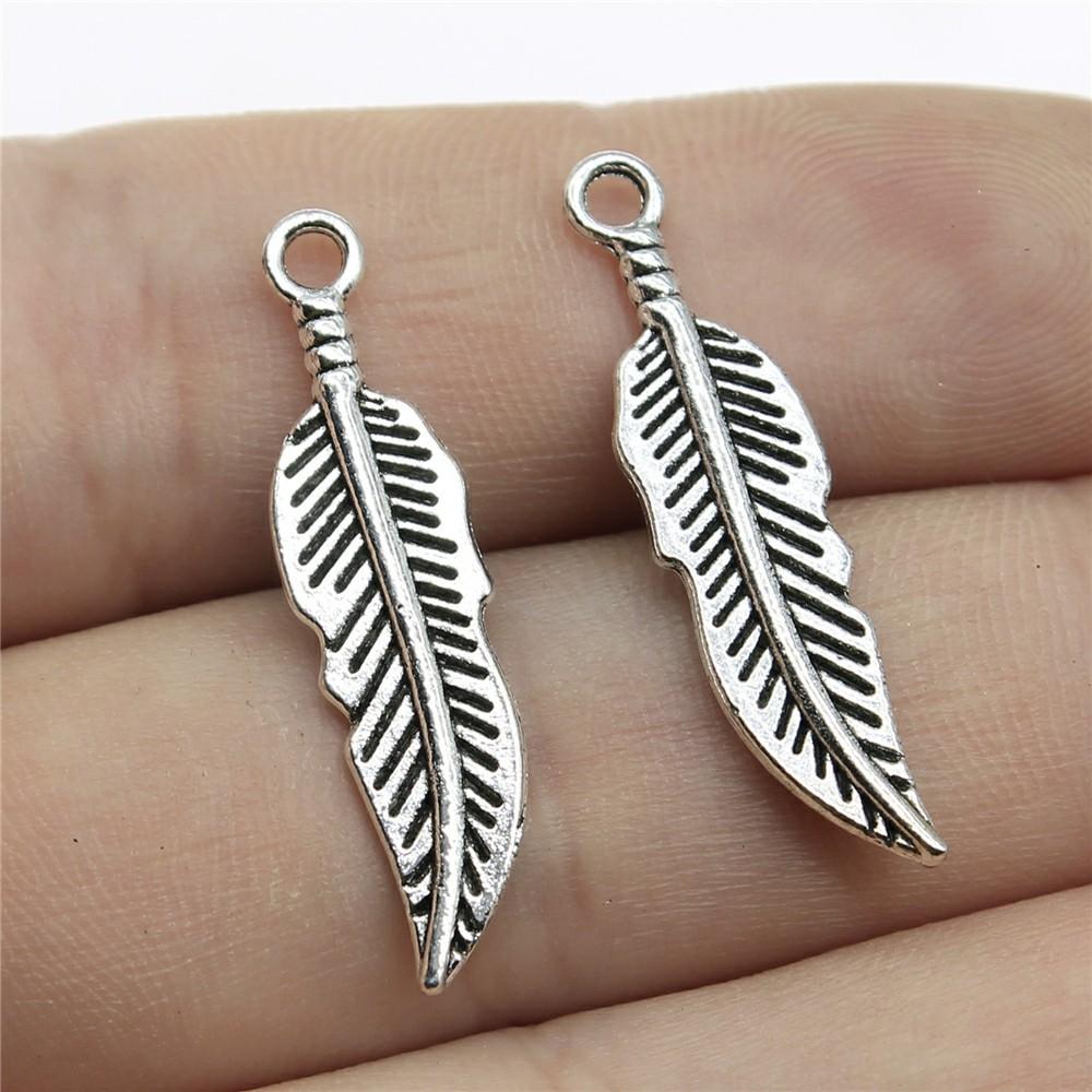 20pcs Feather Charms Feather Pendants Jewelry Making Feather Charms For Bracelet Making Antique Silver Color
