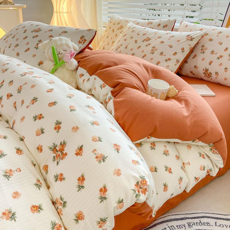 Super Soft Quilt Cover Four-piece Dormitory Bed Sheet Three-piece Washed Cotton Double-layer Yarn