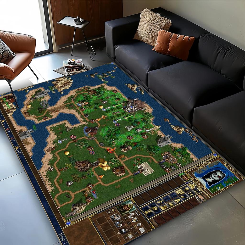 3D HOMM3 Heroes of Might and Magic Map Treasure Chest Retro Game Carpet Rug for Living Room Bedroom Home Sofa,Non-slip Floor Mat