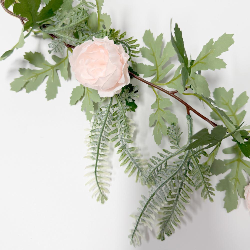 Artificial Simulation of Green Plants On The Home Dining Table of Pteris Multifida Paeonia Suffruticosa and Rattan