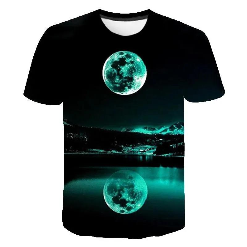 Children's Space Planet 3D Digital Printed Boys' Fashionable and Comfortable Round Neck Short Sleeved T-shirt