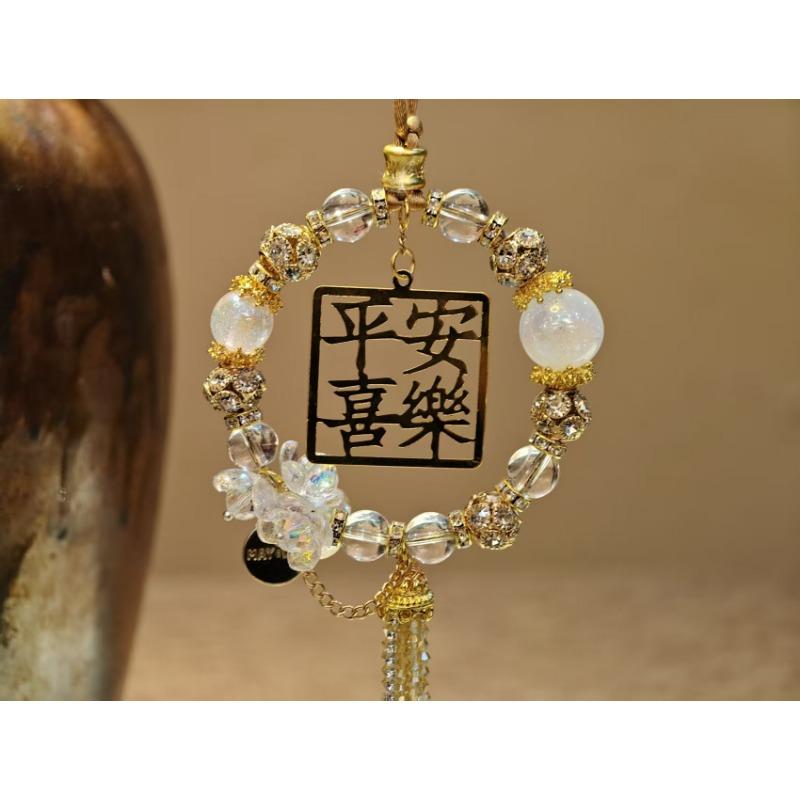 Luxury Chinese Style Handmade Crystal Tassel Car Hanging Ornament For Women Rearview Mirror Decoration