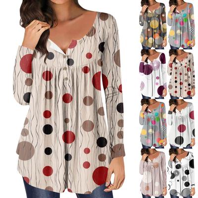 Women's Fashion  Printed Tops Casual Button Down Collar Long Sleeve Tops