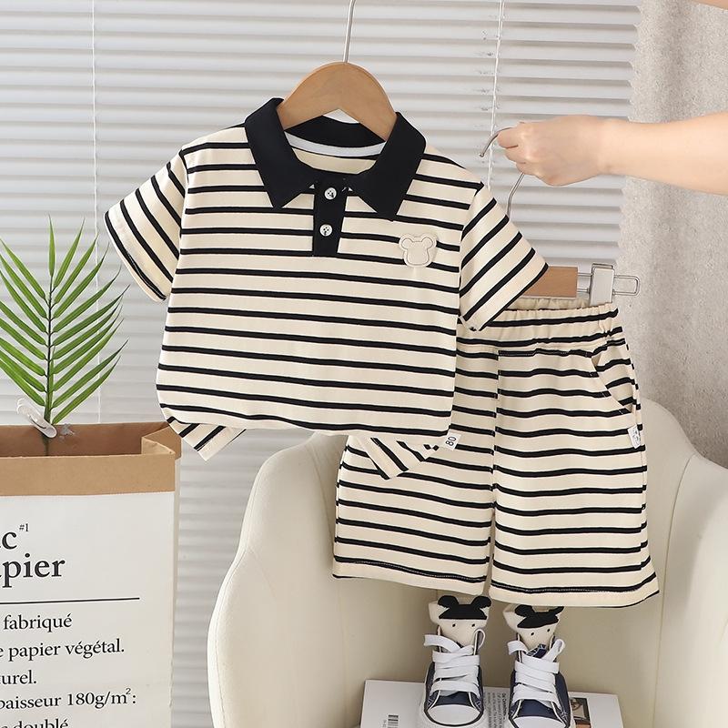 2Pcs/Set Boys Polo Shirts+Shorts Clothes Stripe Sets Summer Child Casual T-shirts Shorts Sports Suit For Baby Tracksuits Kids Outfits Set