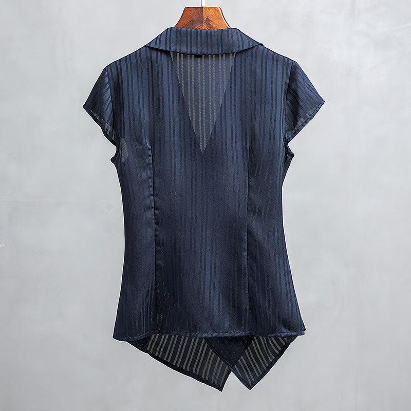 Women's Striped Short-Sleeve Lapel Shirt