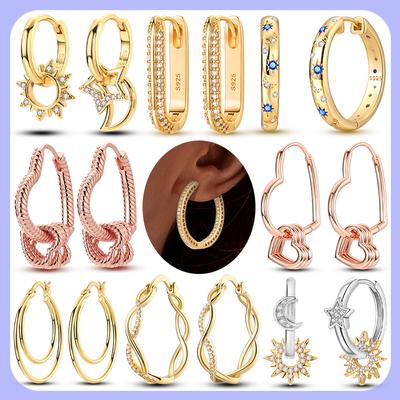 New Earrings 925 Silver Hoops Earrings Original Rose Gold Golden Heart Earrings For Women Birthday Fine Jewelry Gift