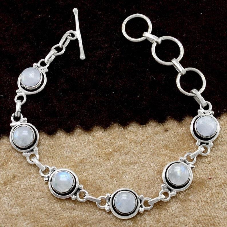 925 Sterling Silber Mondstein Edelstein Designer Armband, Boho Schmuck, Geschenk für Mama. Massiver Schmuck, Hochzeitsgeschenk
