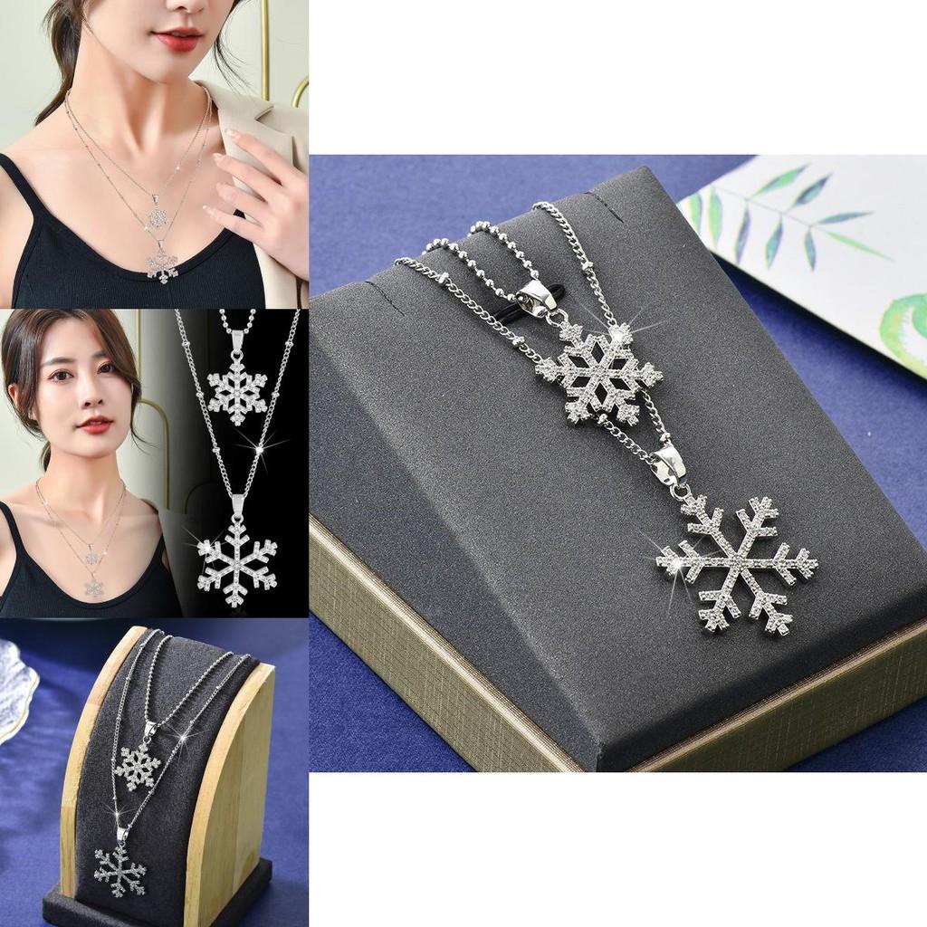 Fashionable Double Womens Layered Snowflake Necklace With Design Floral