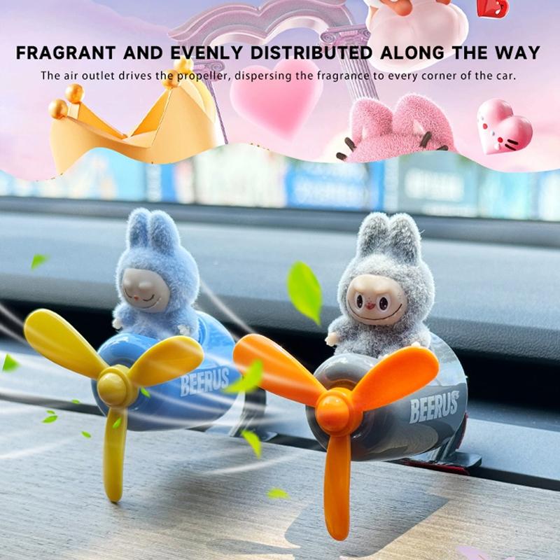 Car Air Freshener Fan with Cute Doll - Rotating Propeller Scent Diffuser for Dashboard