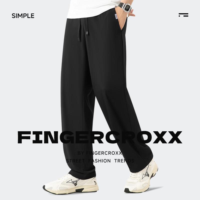 Fingercroxx Men's Ice Silk Cropped Straight-Leg Pants