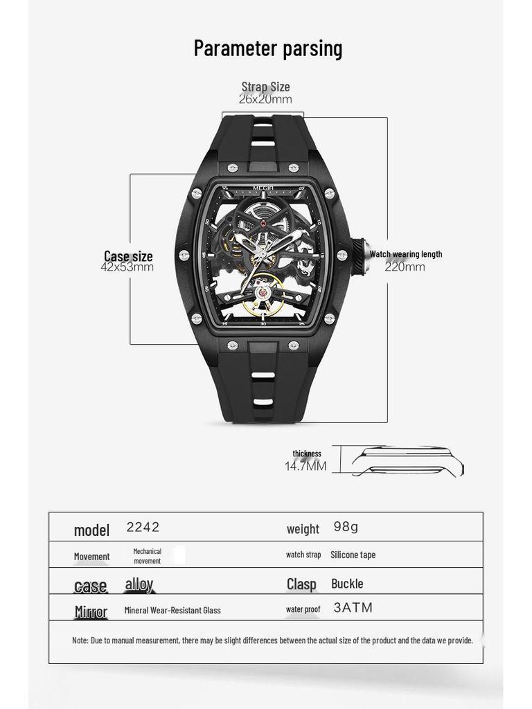 MEGIR 2242 Men's Waterproof Barrel-Shaped Mechanical Sports Watch