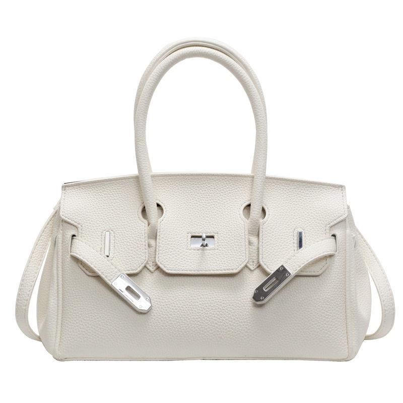 New fashionable lychee pattern lock platinum bag classic portable shoulder women's bag