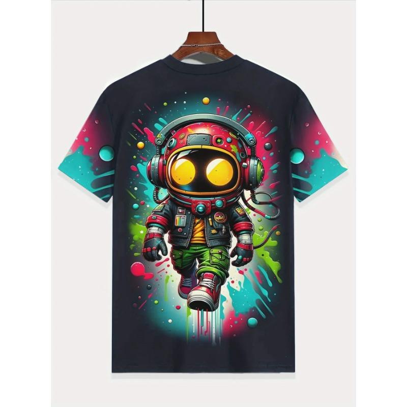 Summer Round Neck 3D Astronaut Graphic Printed Top Fashionable Casual Short Sleeved Children's Boy T-shirts