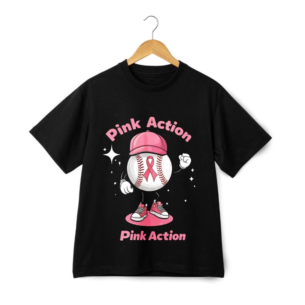 

Pink Action Breast Cancer Awareness T-Shirt-Fun Baseball-Themed Design, Unisex 3XL