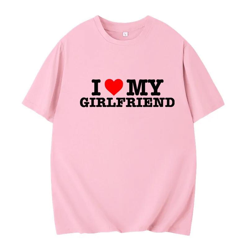 Fashionable Round Neck T-Shirt I Love My Girlfriend Summer New Arrival Street Style Short Sleeve Women's Top Floral Pattern