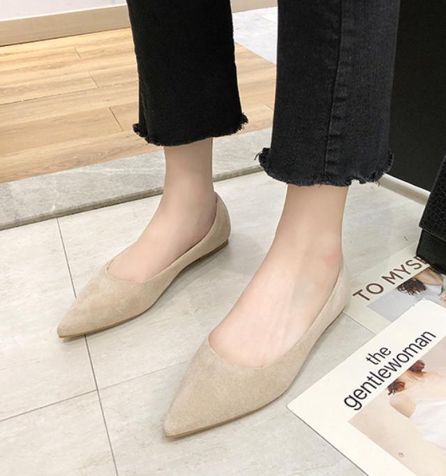 

Мода 2025 Весенняя обувь Женская Остроносые Балетки из Искусственной Замши Женские Большие Балетки Женские Одинарные Туфли 5 хаки