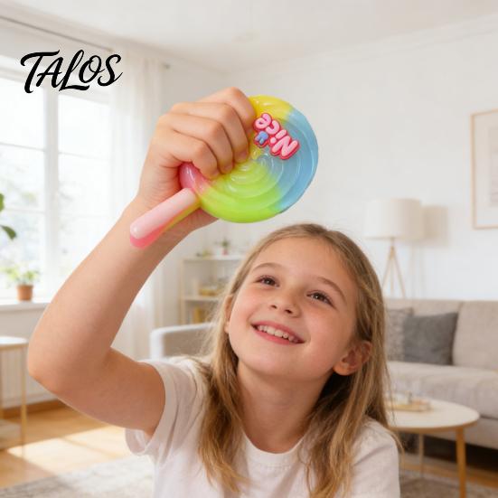 Stress Relief Lollipop Toy Colorful Squeeze Multicolor Candy Sensory TPR Pinch Decompression Simulated Food Fidget
