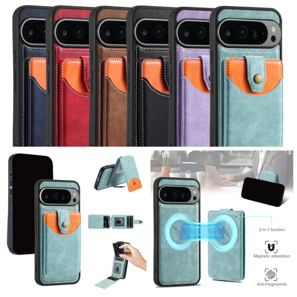 Google Pixel Case: Magnetic Wallet Cover for Pixel 6A-9 Pro XL - Stand/Wireless Charge (6 Colors)