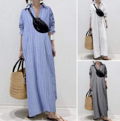 Striped Loose Cardigan Dress with Turn-down POLO Collar - 2025 Edition