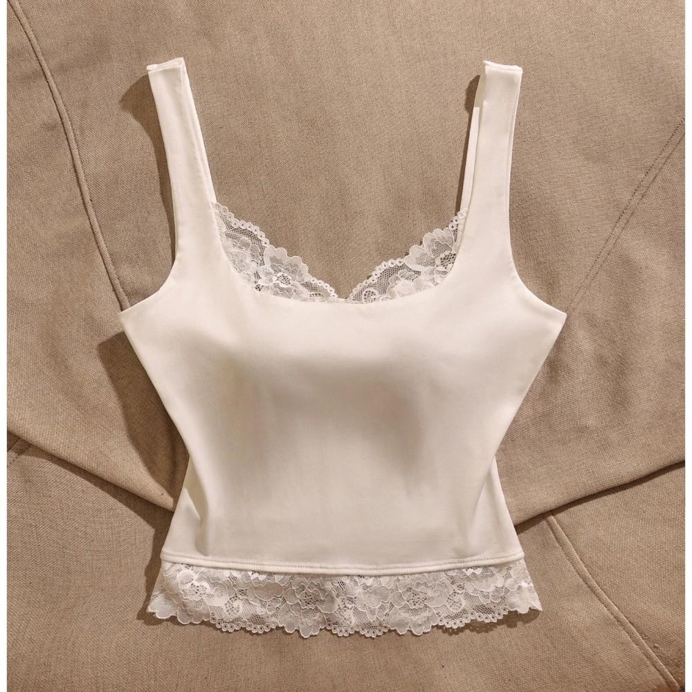 Patchwork Girl's Vest Top Sleeveless Spaghetti Y2k Top Ins Style Lace Sling Tank Party