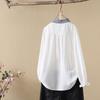 Youthful Korean Style Cotton Shirt Loose Fit Long Sleeve Vintage Peter Pan Collar Blouse for Women Spring Autumn Office Wear