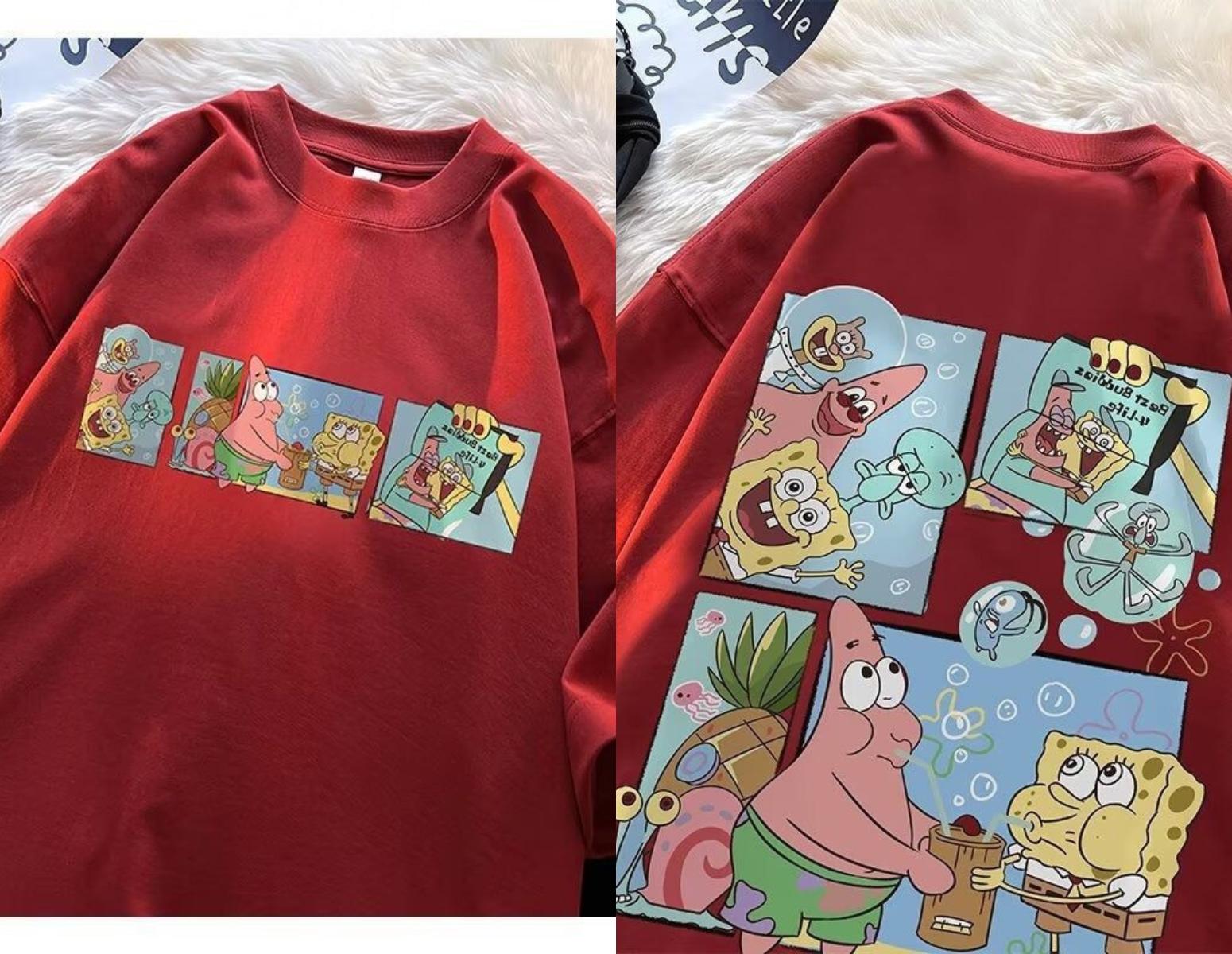 

SpongeBob SquarePants Print T-shirt Men Women Casual Loose Oversized Short Sleeve Cute Graphic Cotton Shirt Male Female Clothing XXXL різнокольоровий