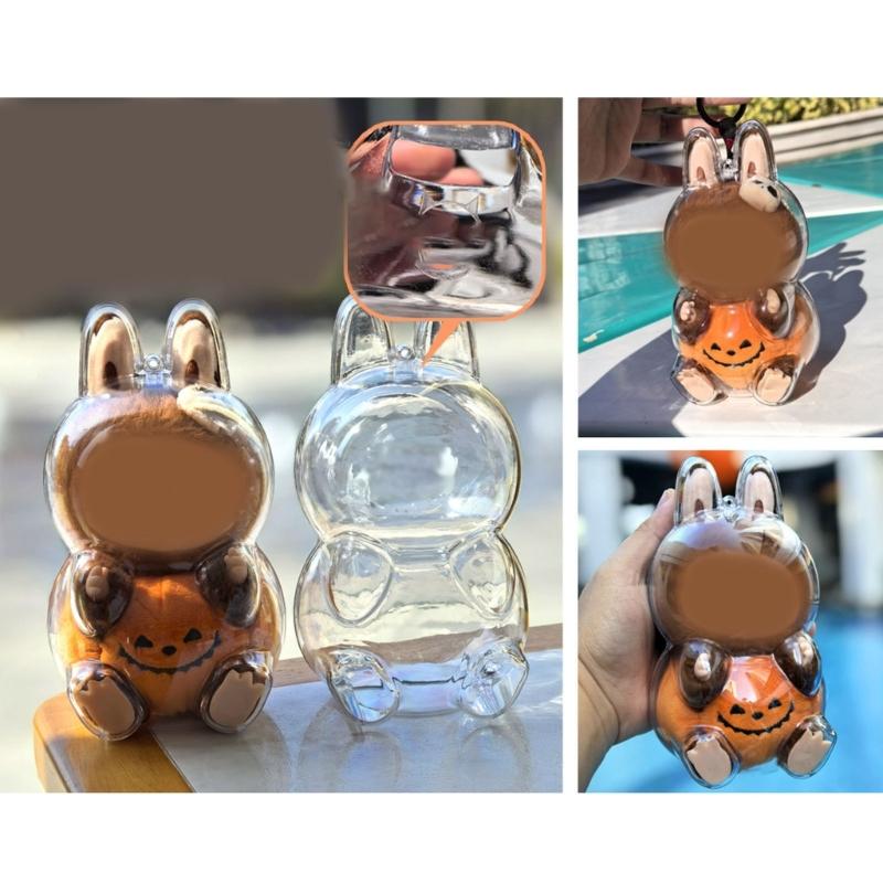 Clear Acrylic Figure Display Case With Silicone Chain Figure Carrying Case Protective Covers for Plush Doll Toy Figure