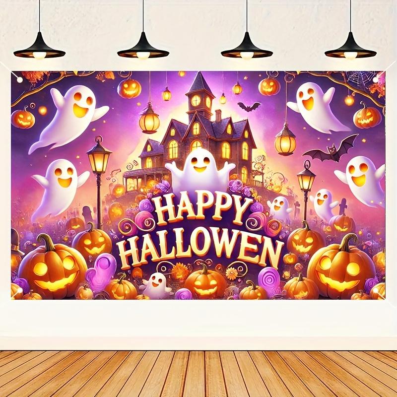 1 piece 2D flat Halloween party banner - polyester material - background with ghosts .PMJ