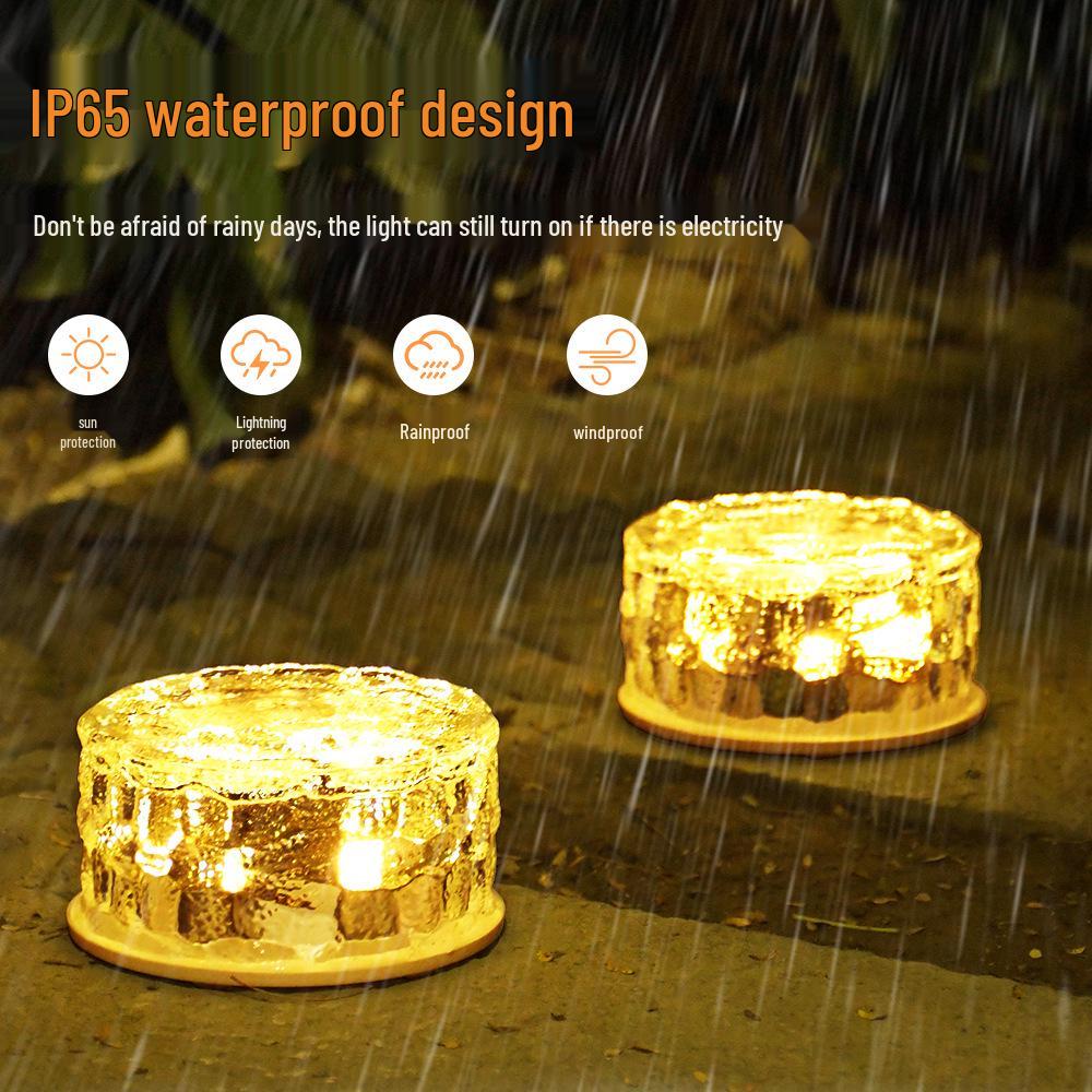 Solar Glass Ice Brick Lamp for Outdoor Walkways and Gardens