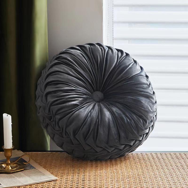 Light Luxury Solid Color Dutch Velvet Pumpkin Sofa Pillow Hand Sewn Wheel Shape Chair Waist Pillow Cushion