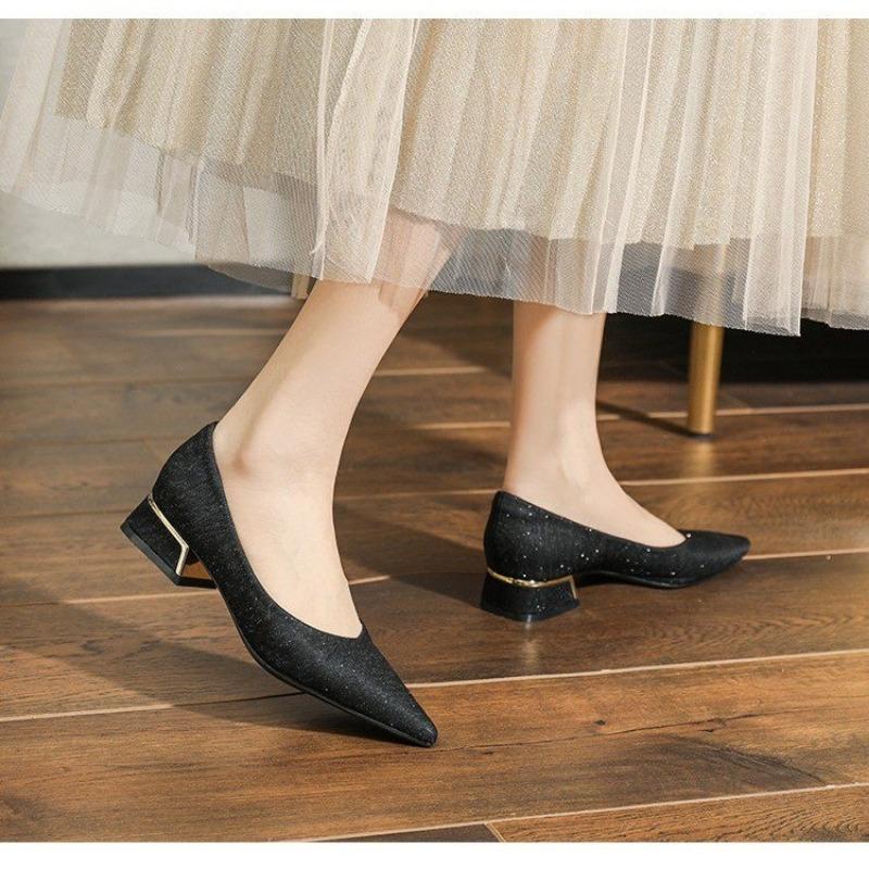 

Модные туфли-лодочки на массивном каблуке, женские туфли на плоской подошве, туфли на высоком каблуке, вечерние туфли, с острым носком, дышащие, удобные туфли 35 чёрный