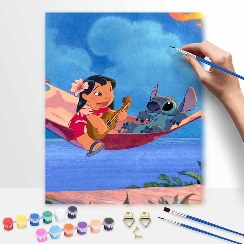 Lilo and Stitch ukulele hammock Disney digital oil painting diy coloring handpainted handpainted filling home decoration unique gift