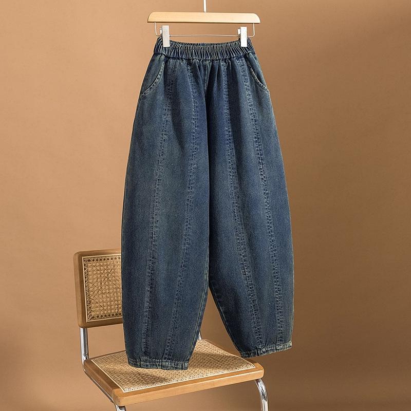 Women s Trendy Curved Leg Denim Pants - Spring/Summer Cuffed Nine-Point Banana Style 2XL