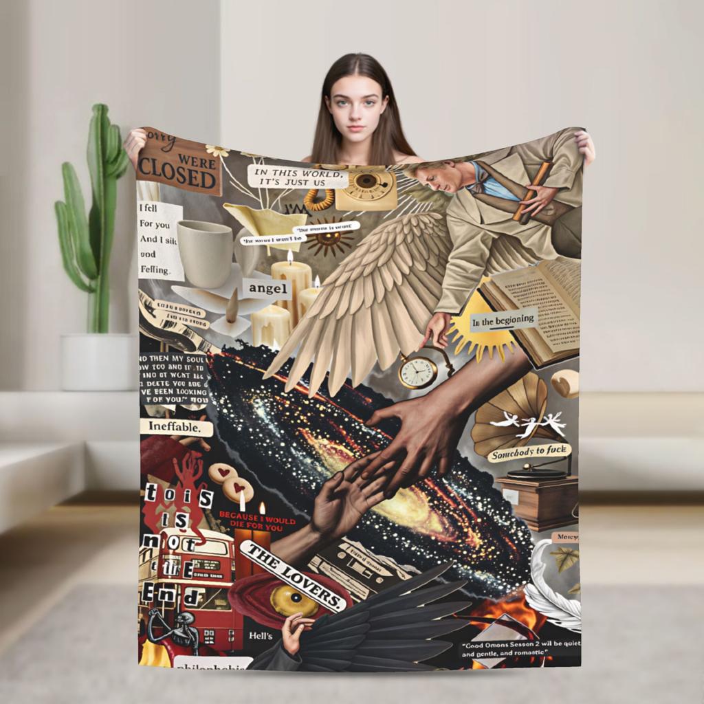 Warm Soft Blanket Camping Good Omens Throw Blanket Flannel Bedspread For Bedroom Fashion Sofa Bed Cover