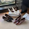 Pointed Single Shoes Women's New Fashion High Heel One-word Buckle with Wedge Heel Thick Sole Shallow Mouth Small Leather Shoes Women's Shoes