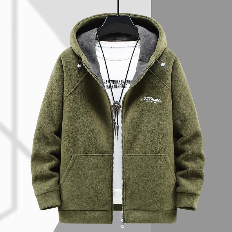 Thickened Polar Fleece Jacket Men's Fat Hooded Plus Fat To Increase Warmth Fleece Jacket Large Size