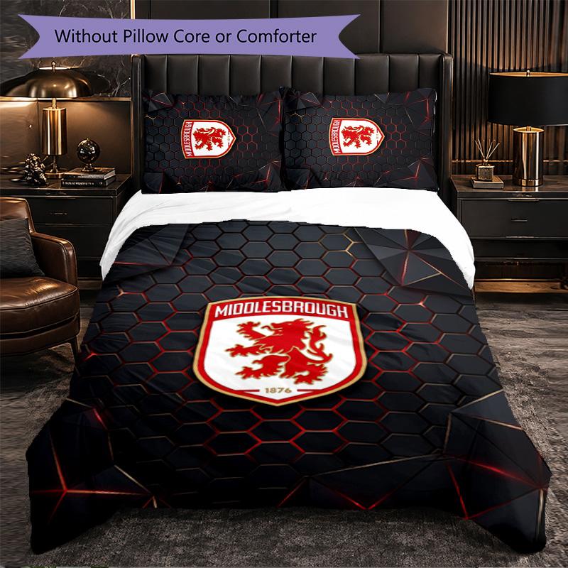 Biancheria da letto a tema Middlesbrough FC Set 3 Pezzi Copripiumino Biancheria da letto Decorativa per Camera Adolescenti Decorazione Casa