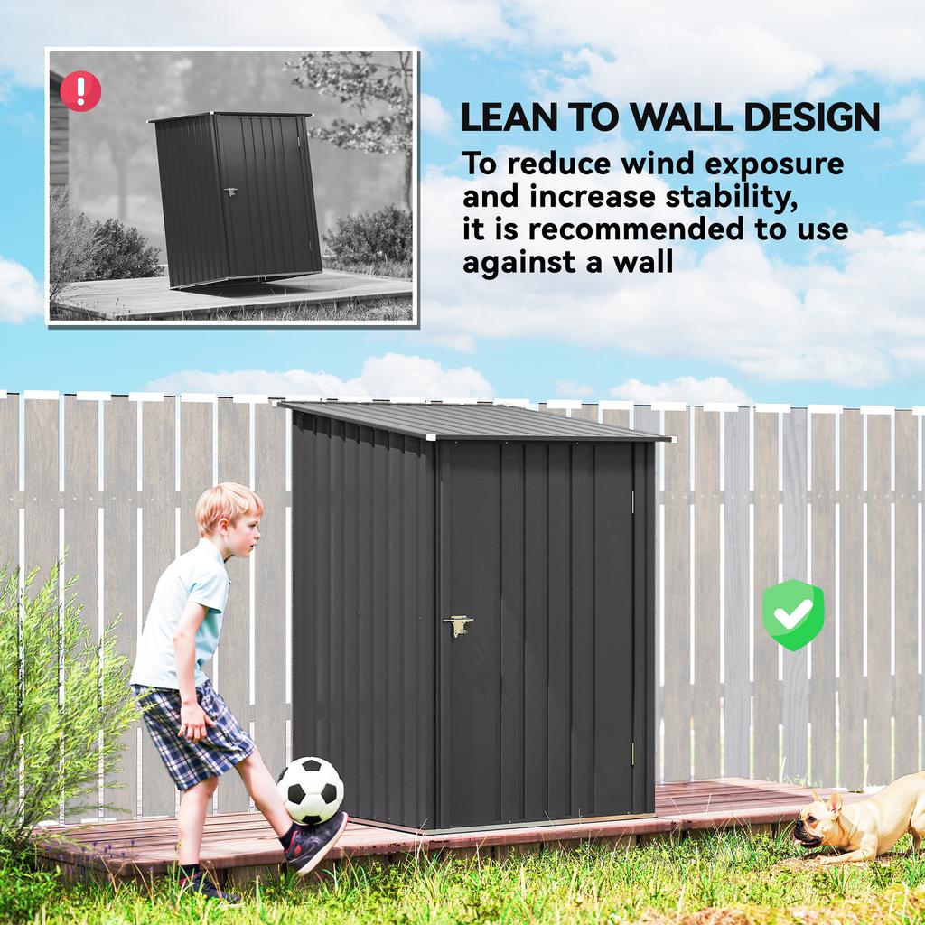 3.3 X 3.4ft Lean To Steel Garden Shed, with Locking Door - Dark Grey