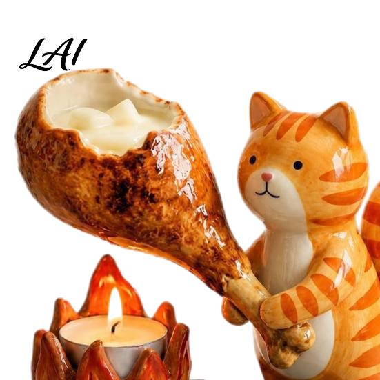 Cute Animal Candle Holder Campfire Tealight Holder Durable Resin with Cat Orange Fox And Dachshund Figurines Warm Cozy Atmosphere Decorative Stand