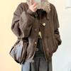 American Retro Winter Plus Velvet Warm Jacket with Golden Eagle Fur Collar for Men and Women