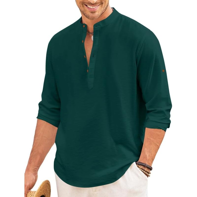 ROYALSCOUT Men' Regular Fit Solid Cotton Blend Straight Short Kurta Full Sleeves Kurta