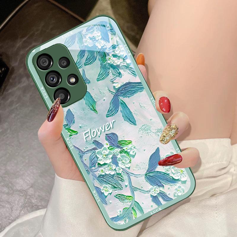 Oil Painting Flowers For Samsung Galaxy S10 4G S20 11E 30 S21 21Fe 22 S24 Pro S23 Ultra 5G S8 S9 Tempered Glass Phone Case