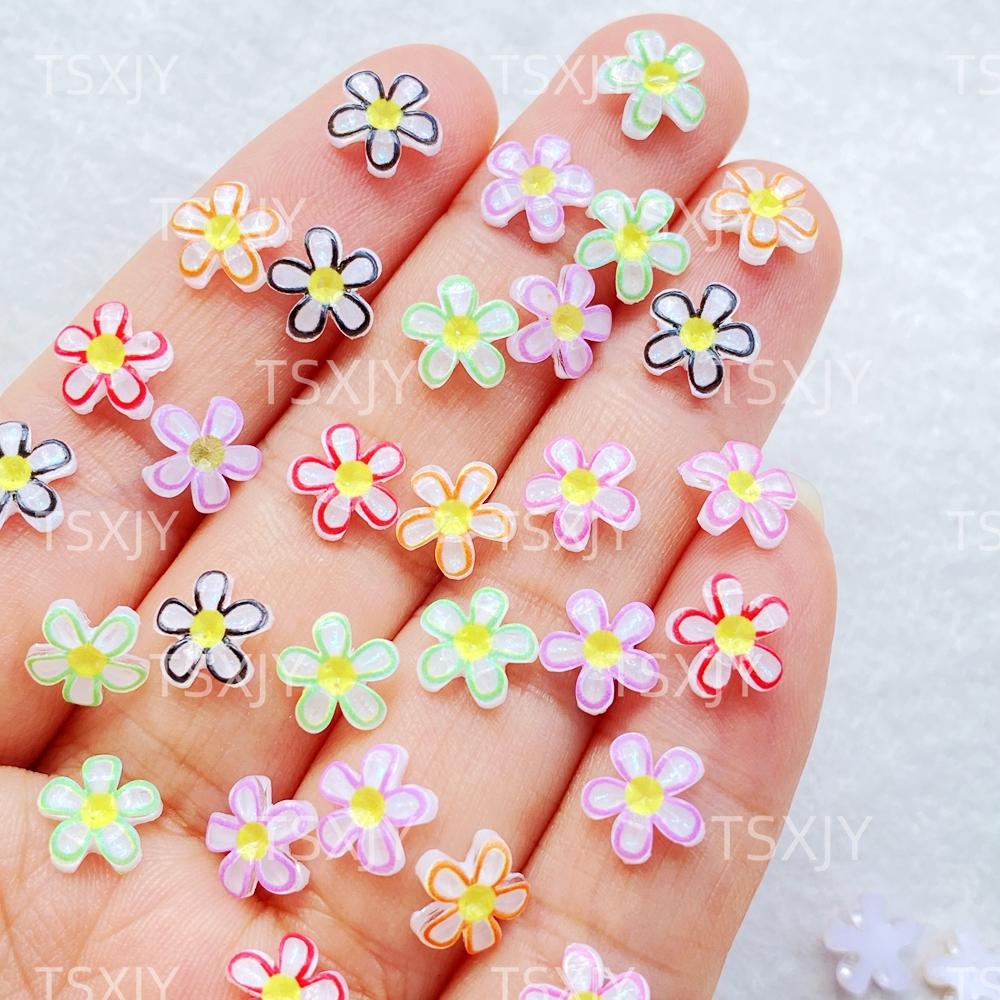 50Pcs Cute Mini Colorful Flowers Nail Art Resin Designer Charms DIY Craft For Nail 3D Decorations Jewelry