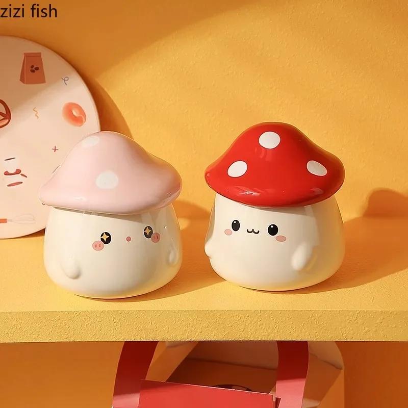 Keraminis puodelis su dangteliu, grybo formos, kūrybiškas puodelis porai, puodelis latte, puodelis pienui, puodelis avižoms, pusryčių puodeliai, namų gėrimų puodeliai, arbatos puodeliai