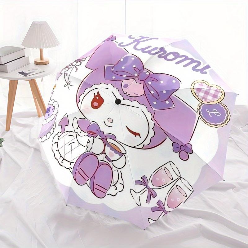 Kuromi, Cute Automatic Opening and Closing Parasol Compact Travel Umbrella with 8 Ribs for Women and Men Ideal Birthday/Christmas Gift, Outd