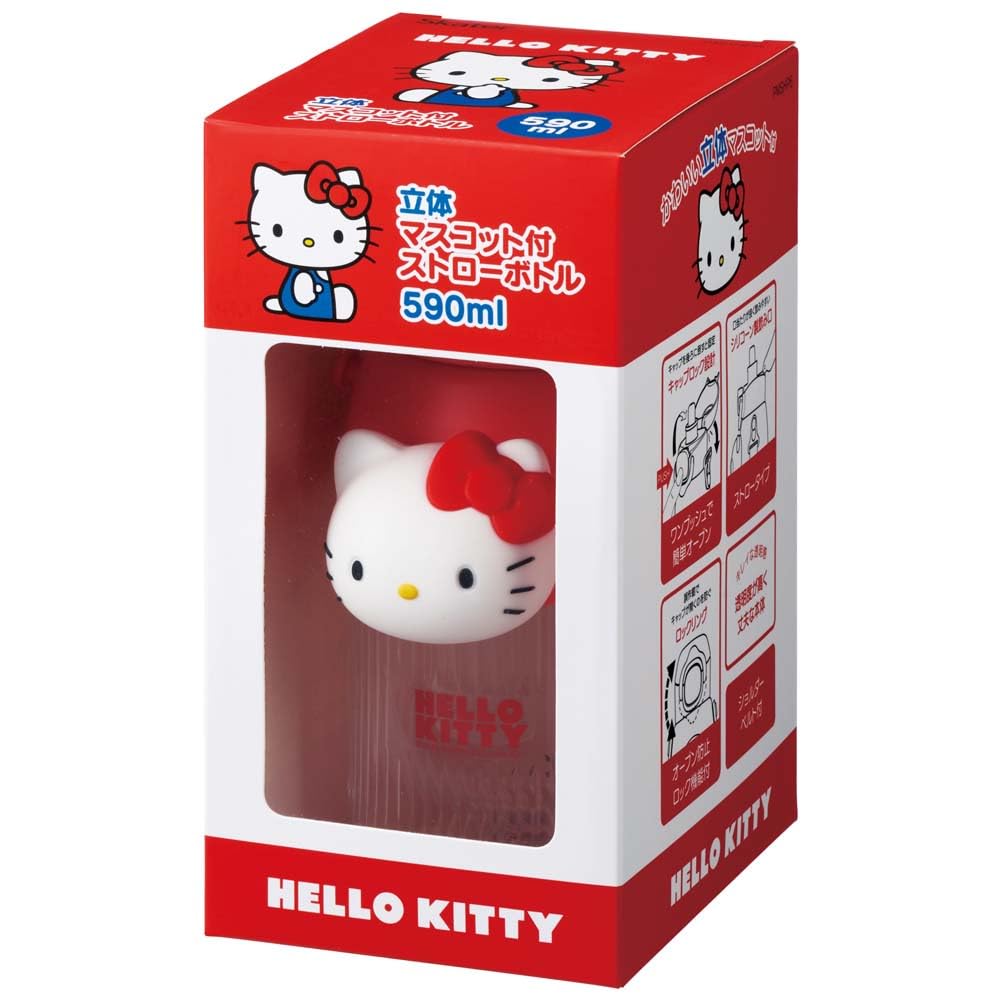 Skater 590ml Sanrio Hello Kitty 3D Mascot Straw Water Bottle with Cute for Girls and Straw, Kids, PMSHP6-A