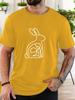 Minimal Line Art Rabbit Outline Print Unisexs Crew Neck Short Sleeve Tee Soft Summer Simple Daily Street Basic Casual Outfit Wear