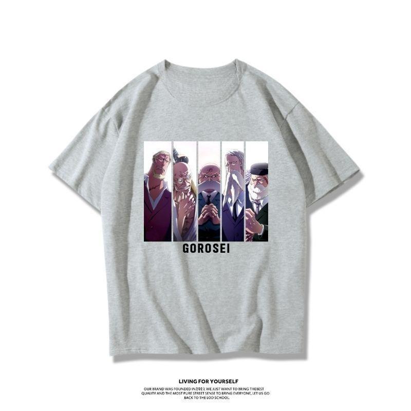 

ONE PIECE Five Old Stars Short Sleeve T-Shirt Nautical King Joint Animation Peripheral Japanese Second Dimensional Pure Cotton 4XL